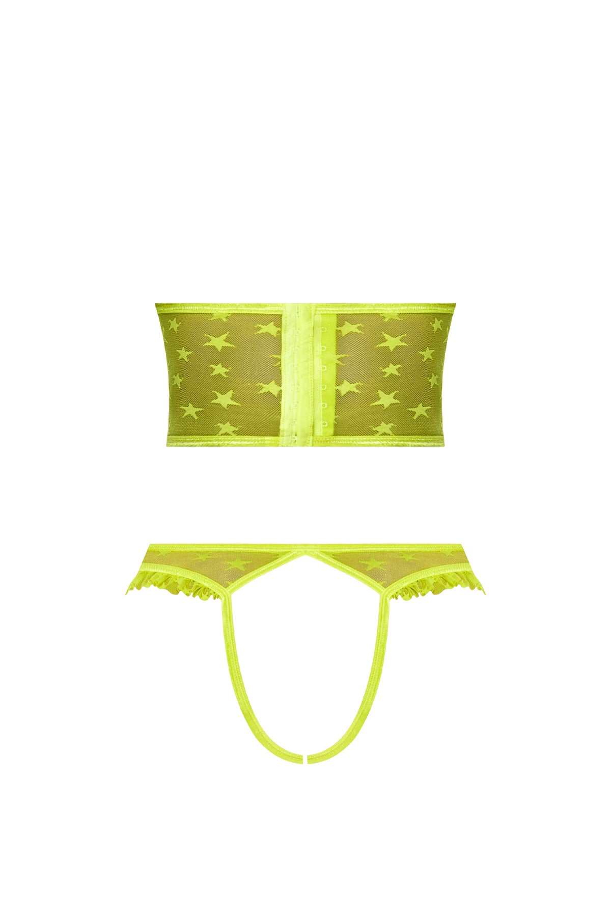 Magic Silk Love Star Cupless Bustier & Open Crotch Panty Set Neon Lime Green