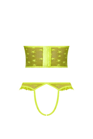 Magic Silk Love Star Cupless Bustier & Open Crotch Panty Set Neon Lime Green
