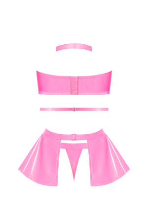 Magic Silk Hard Candy Open Cup Halter Bra, Skirt & Thong Pink