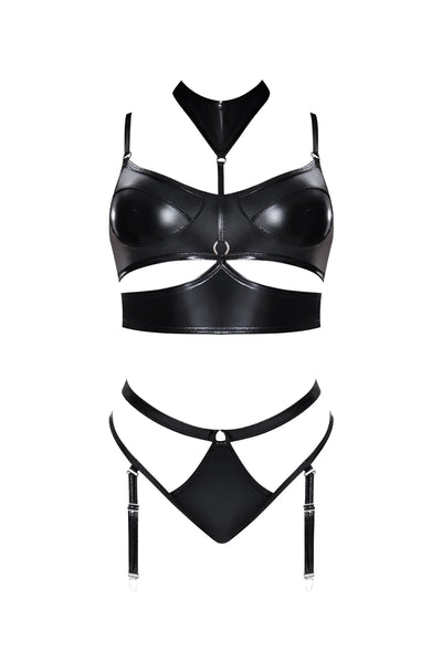 Magic Silk Hard Candy Demi Bra, Harness & Garter Panty Black