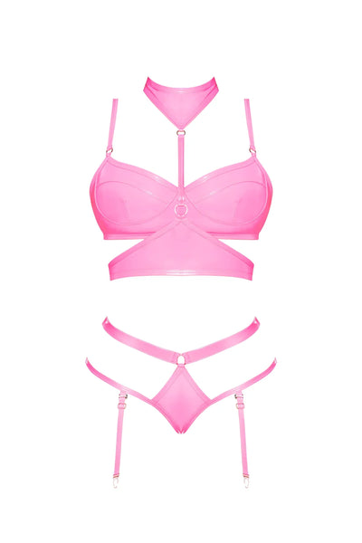 Magic Silk Hard Candy Demi Bra, Harness & Garter Panty Pink