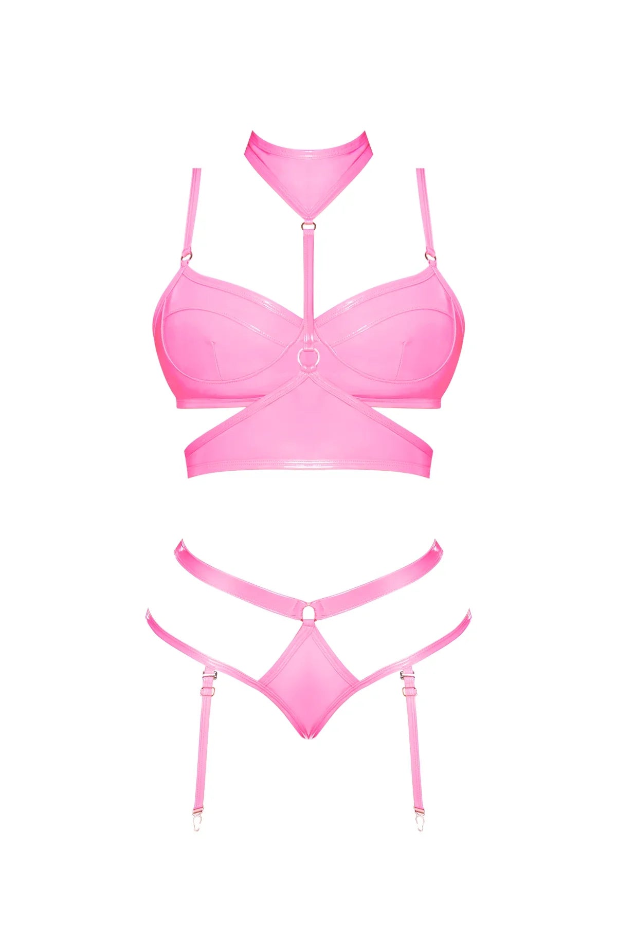 Magic Silk Hard Candy Demi Bra, Harness & Garter Panty Pink