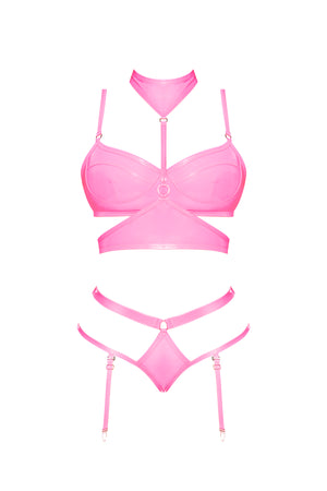 Magic Silk Hard Candy Demi Bra, Harness & Garter Panty Pink