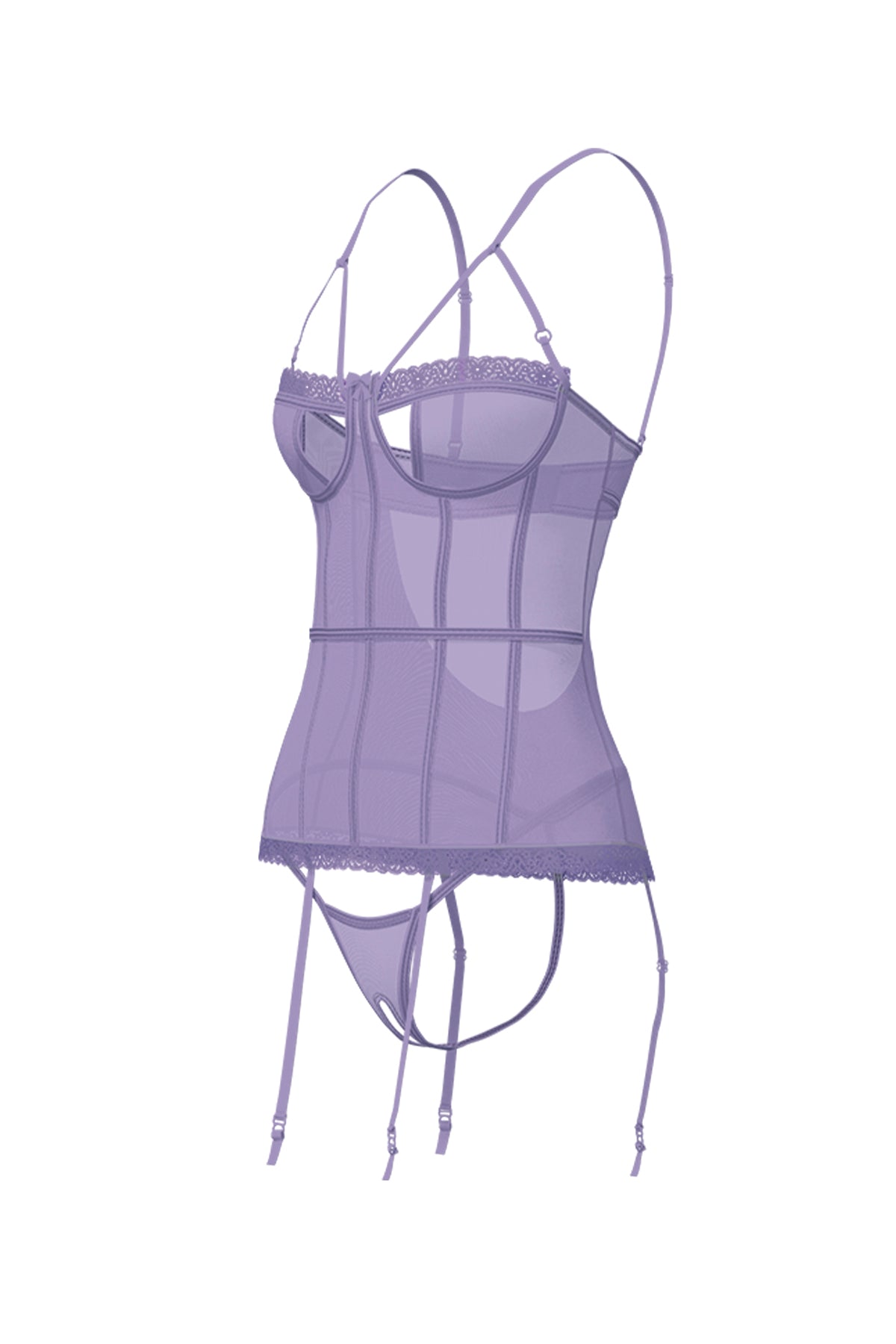 Magic Silk Sheer Passion Keyhole Basque & Crotchless G-String Purple