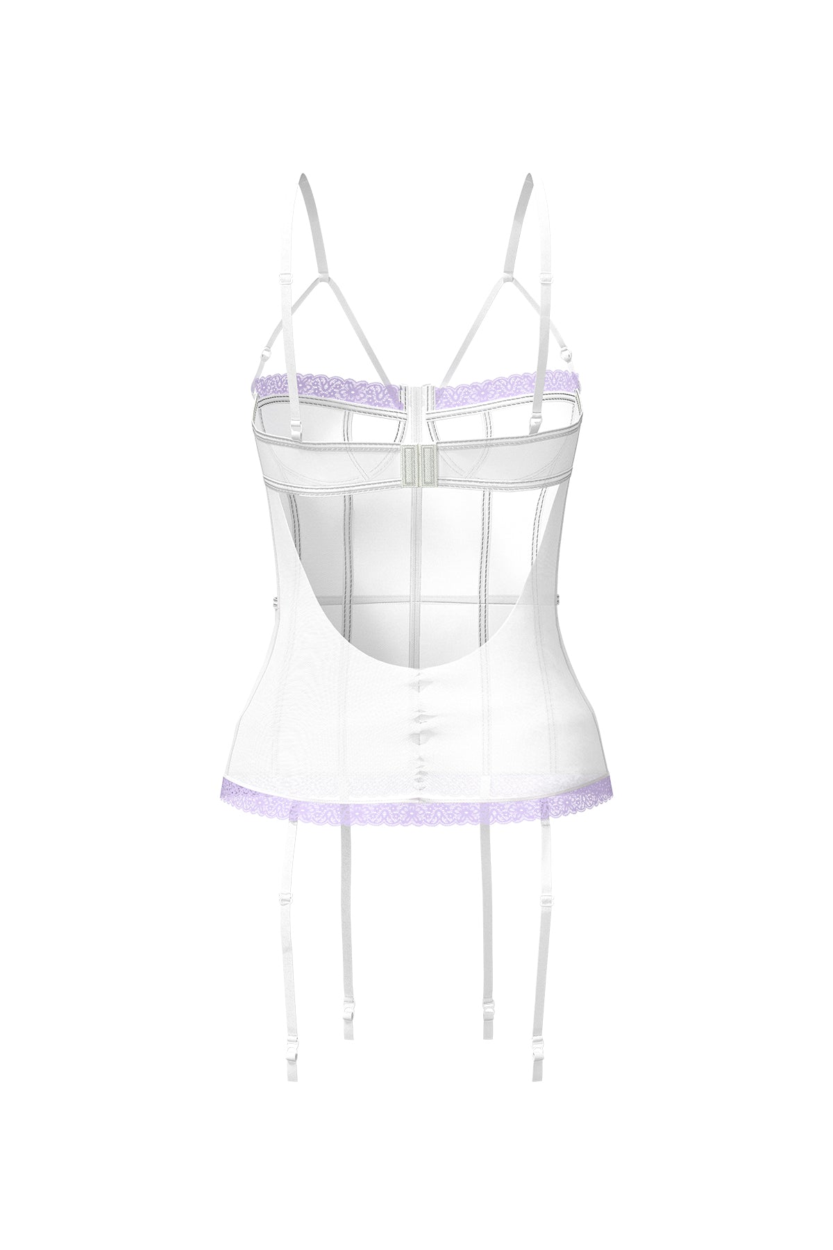 Magic Silk Sheer Passion Keyhole Basque & Crotchless G-String White/Lavender
