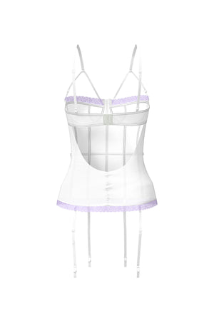 Magic Silk Sheer Passion Keyhole Basque & Crotchless G-String White/Lavender