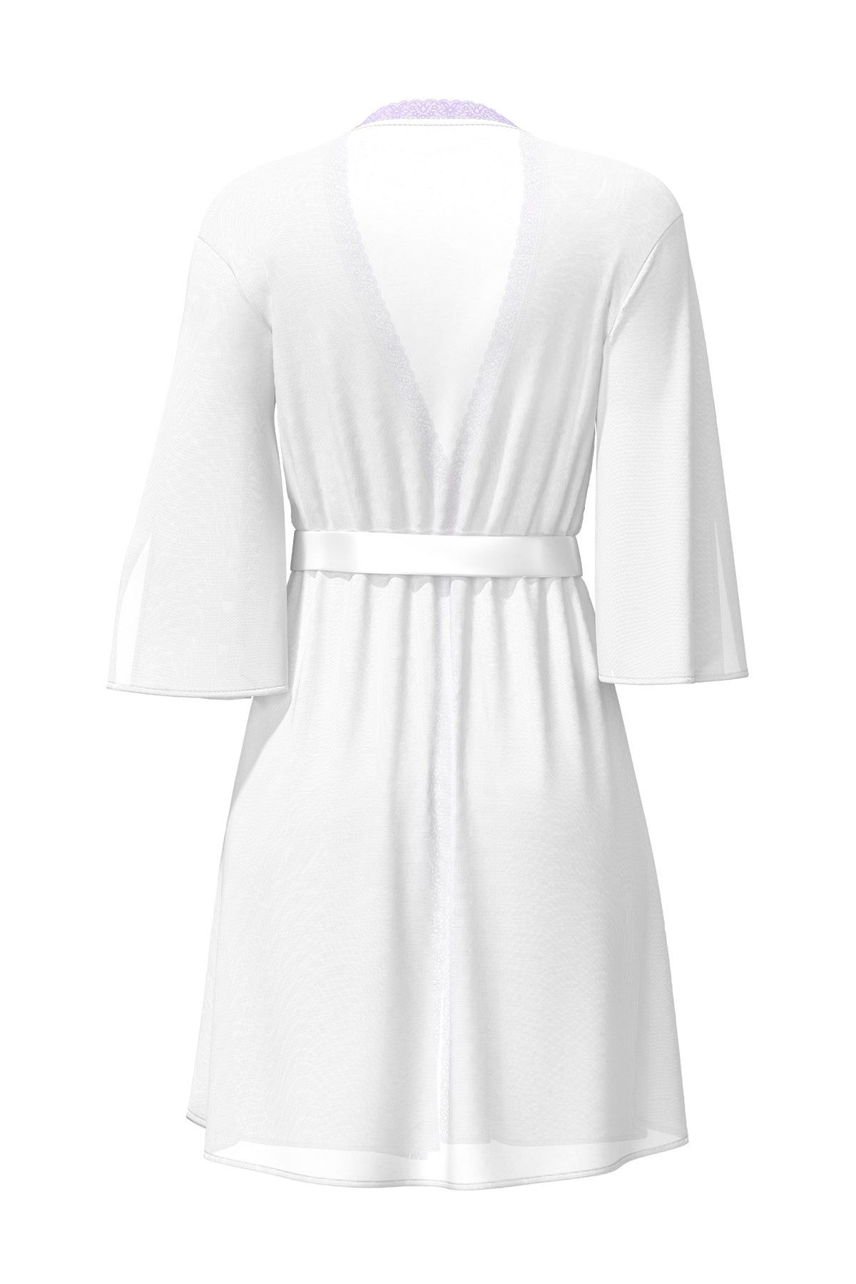 Magic Silk Sheer Passion Flutter Sleeve Robe White/Lavender