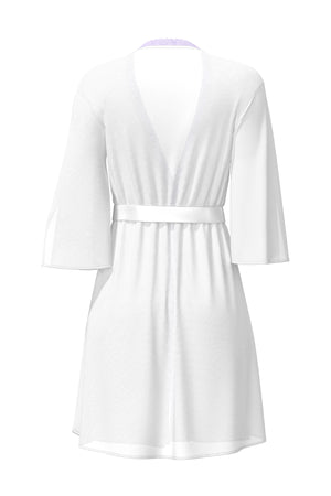 Magic Silk Sheer Passion Flutter Sleeve Robe White/Lavender