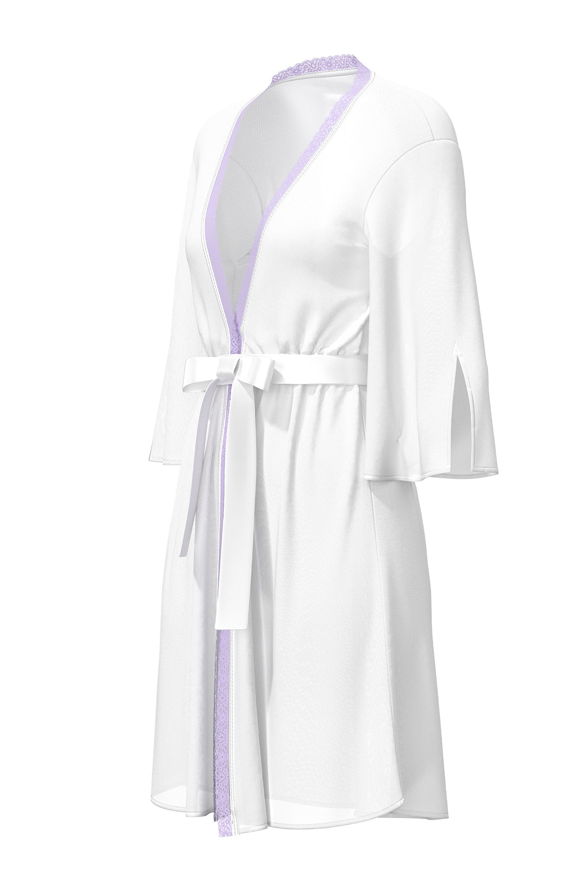 Magic Silk Sheer Passion Flutter Sleeve Robe White/Lavender
