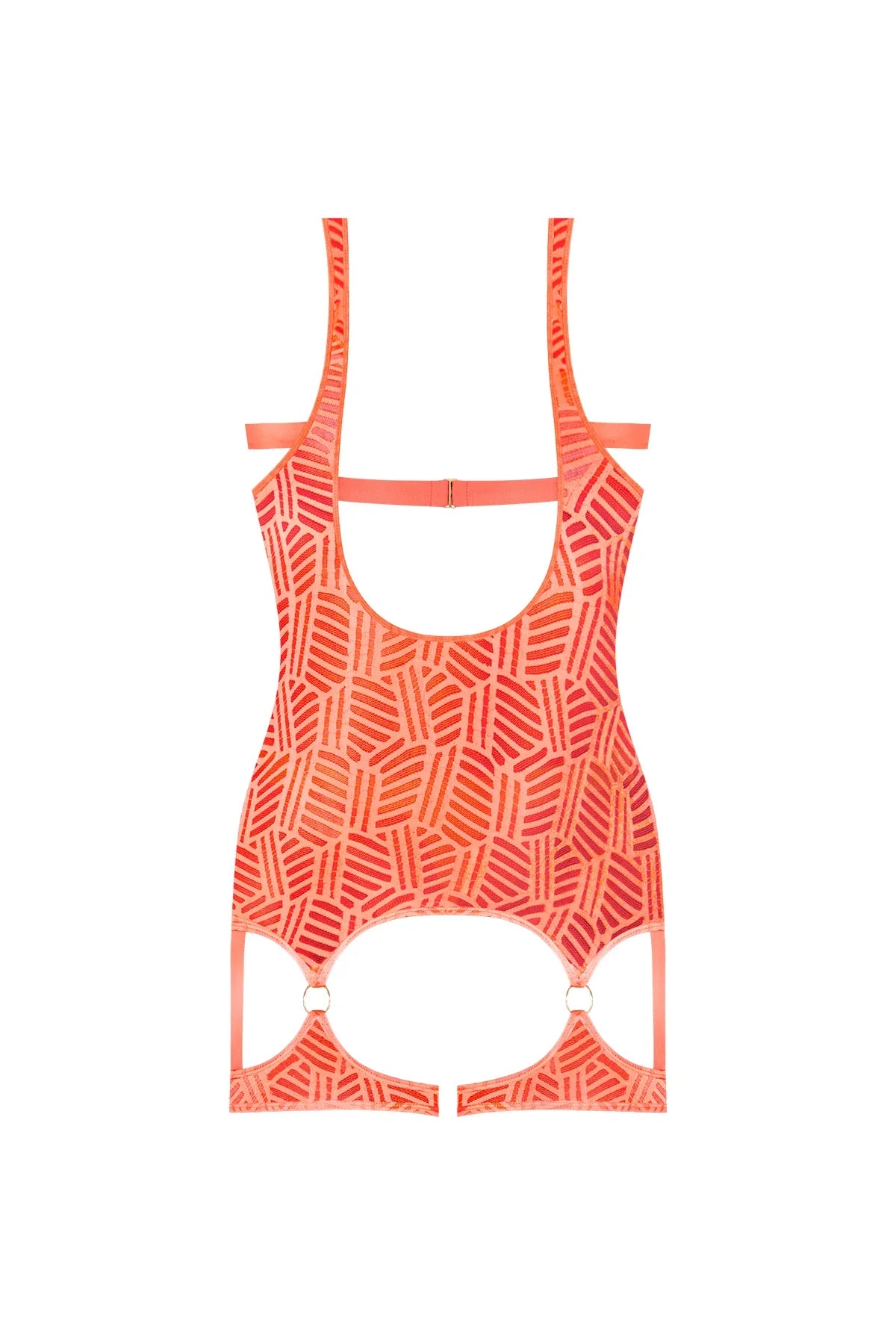 Magic Silk Rude Awakening Stirrup Chemise & Split Crotch Panty Set Neon Orange