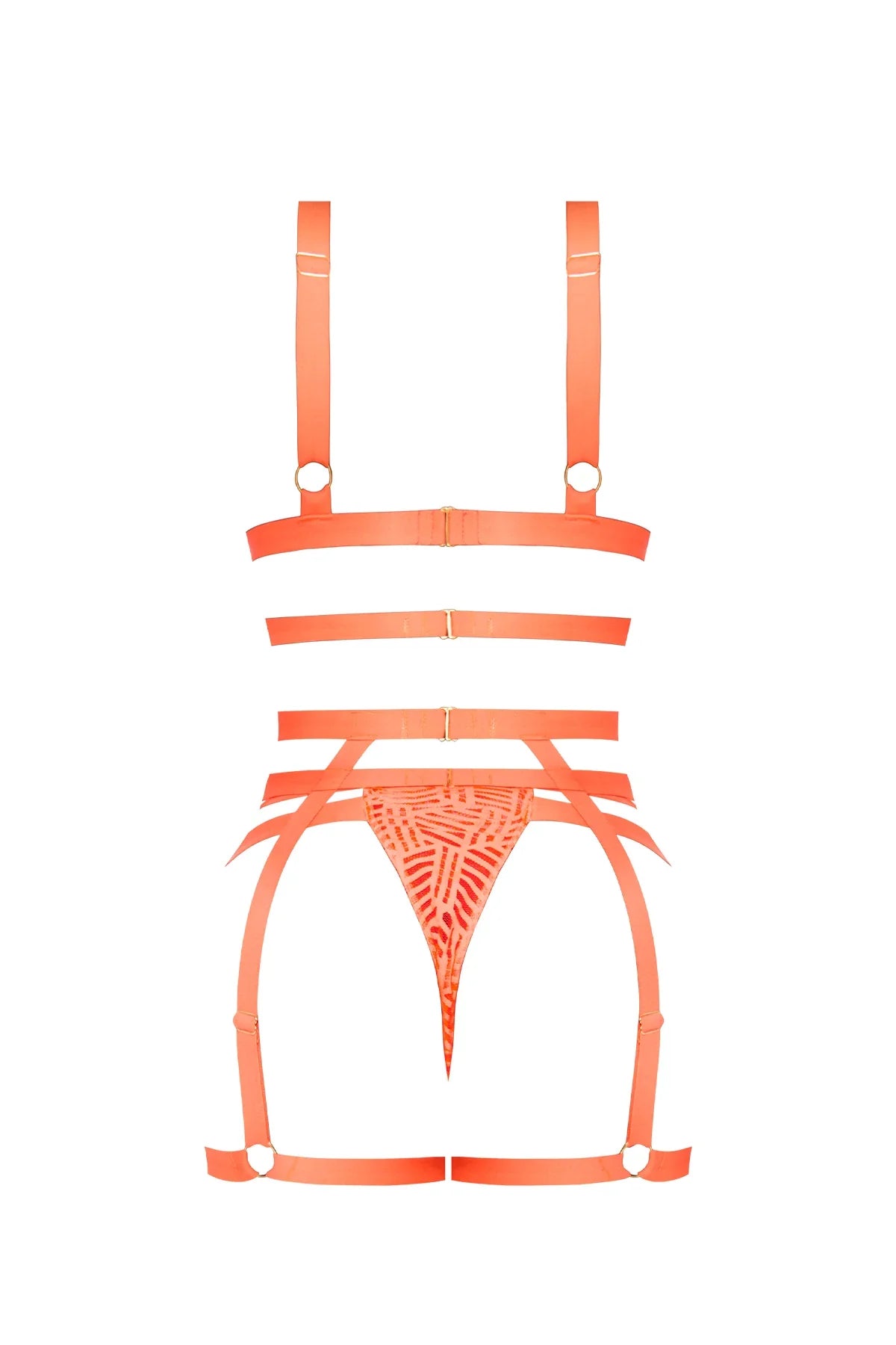 Magic Silk Rude Awakening Bralette, Thigh High Garter & Cheeky Panty Set Neon Orange