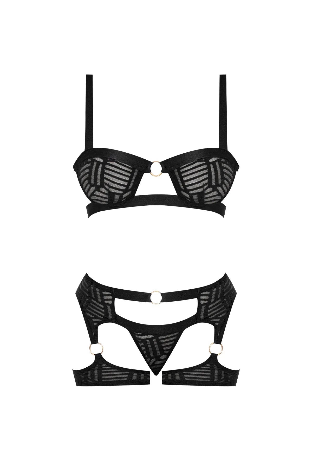 Magic Silk Rude Awakening Balconette Bra & Stirrup Thong Set Black