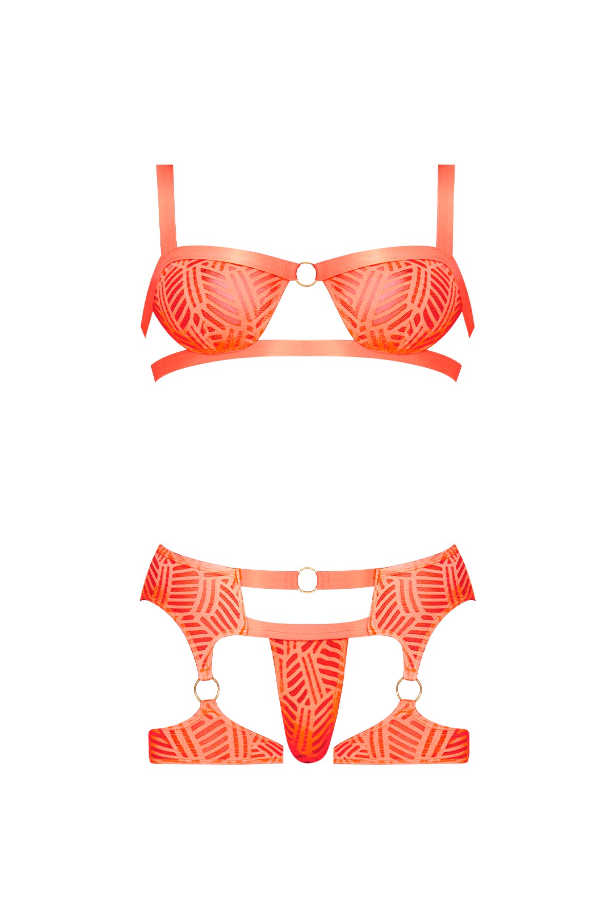 Magic Silk Rude Awakening Balconette Bra & Stirrup Thong Set Neon Orange