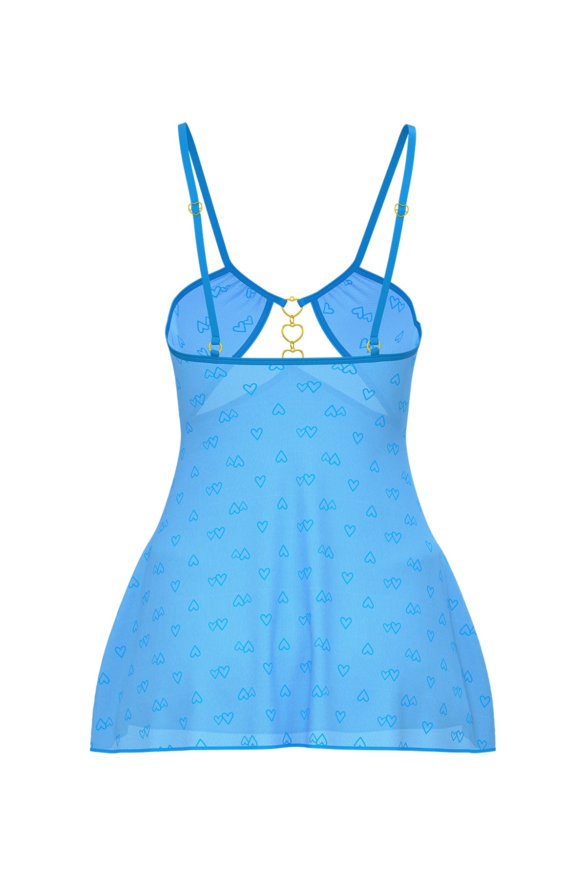 Magic Silk Flirty Hearts Cut Out Flutter Chemise & G-String Set Blue Sugar