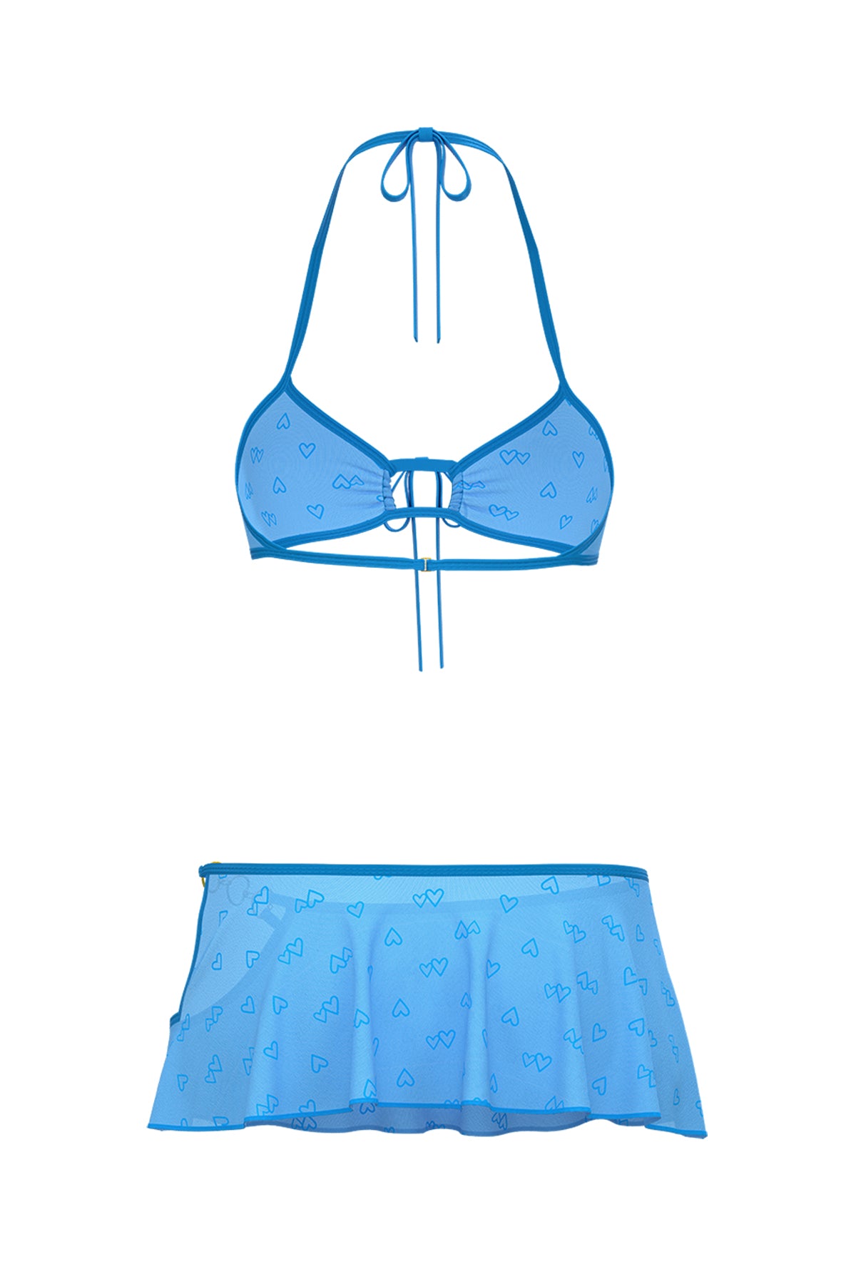 Magic Silk Flirty Hearts Halter Bra, Flutter Skirt & G-String Set Blue Sugar