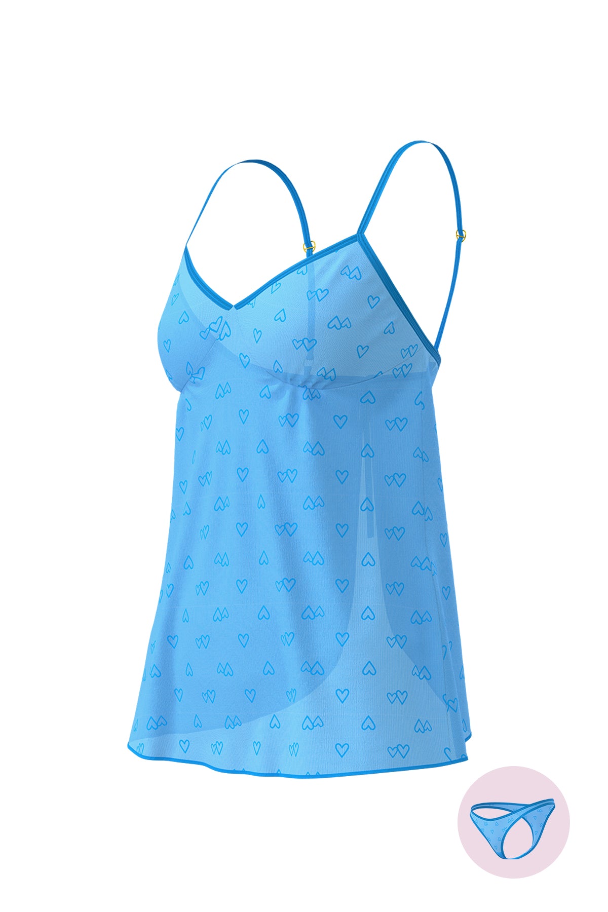Magic Silk Flirty Hearts Flutter Babydoll & High Leg Tanga Set Blue Sugar
