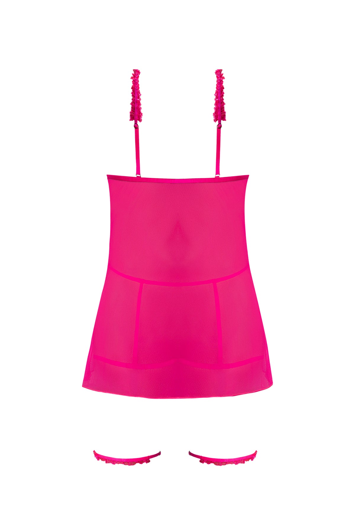 Magic Silk Pink Kink Cupless Babydoll, Harness Panty & Garter Cuffs Pink Glow