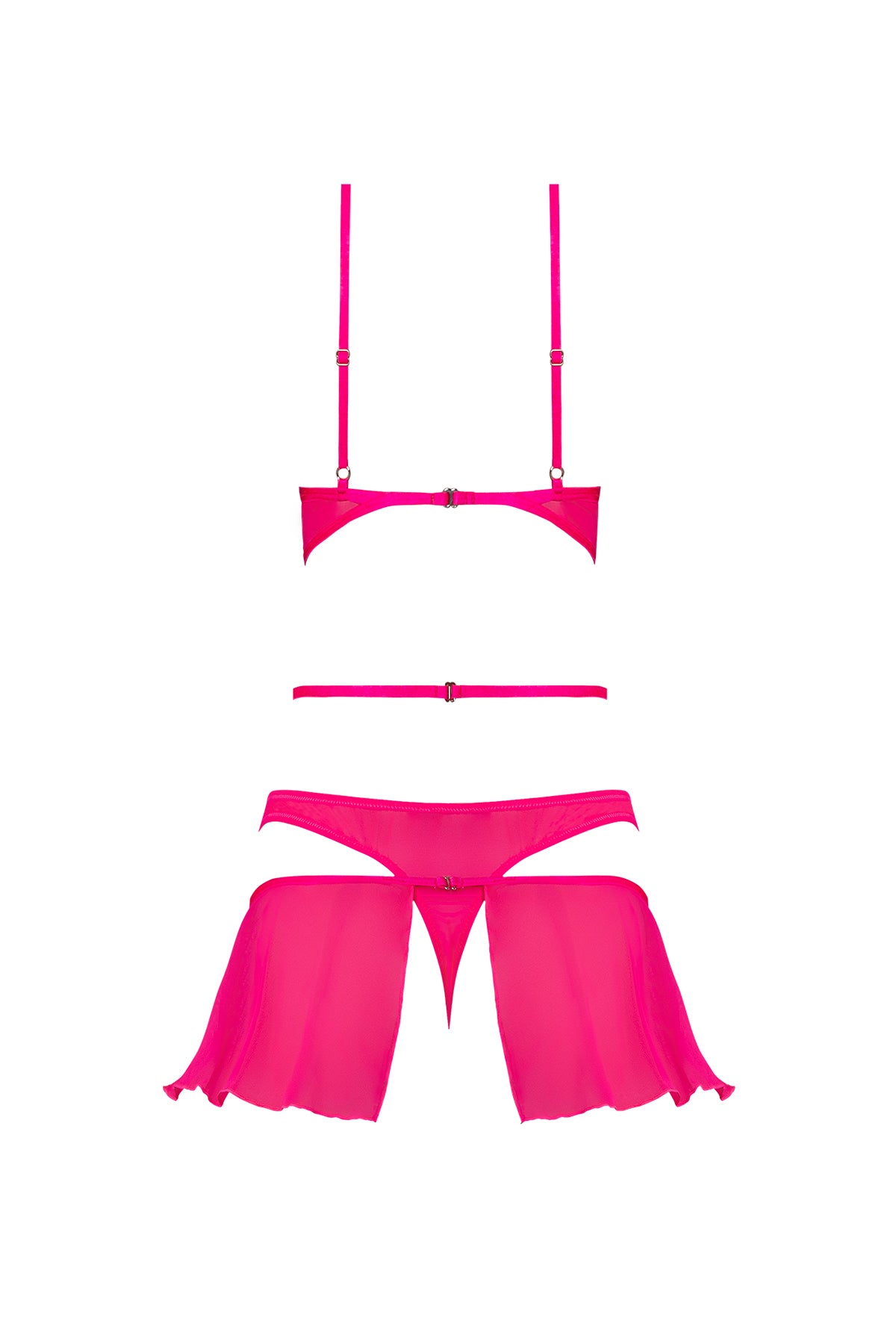 Magic Silk Pink Kink Bralette, High Leg Panty & Garter Skirt Set Pink Glow