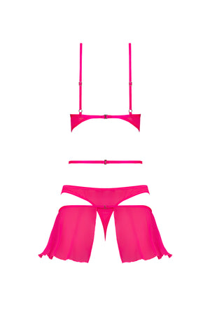 Magic Silk Pink Kink Bralette, High Leg Panty & Garter Skirt Set Pink Glow