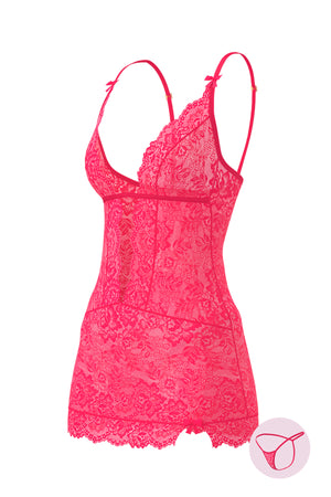 Magic Silk Get It Girl Plunge Chemise & G-Set Diva Pink