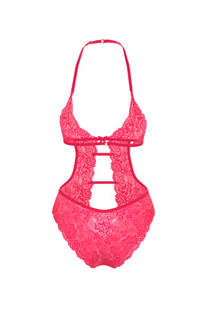 Magic Silk Get It Girl Halter Teddy with Snap Crotch Diva Pink