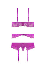 Magic Silk Butterfly Fantasies Bra, Garter & Thong Set Neon Purple