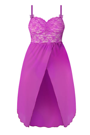 Magic Silk Butterfly Fantasies Gown & Thong Set Neon Purple