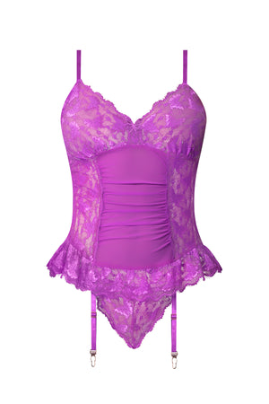 Magic Silk Butterfly Fantasies Basque & Cheeky Panty Set Neon Purple