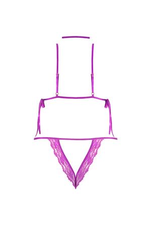 Magic Silk Butterfly Fantasies Peek-a-Boo & Crotchless Teddy Neon Purple