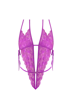 Magic Silk Butterfly Fantasies Peek-a-Boo & Crotchless Teddy Neon Purple