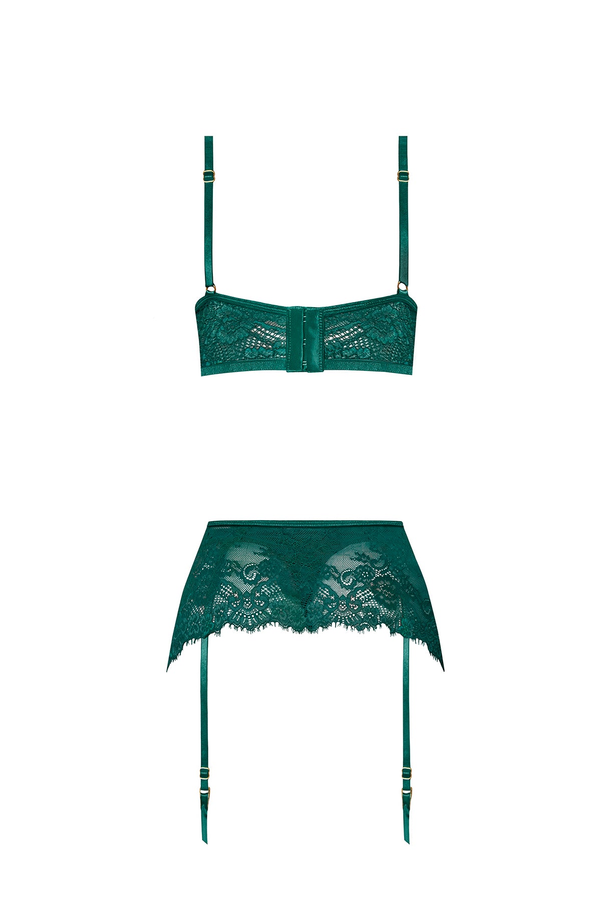Magic Silk Evermore Bralette, Garter Skirt & Thong Set Emerald