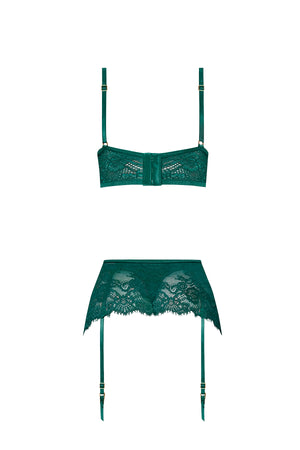 Magic Silk Evermore Bralette, Garter Skirt & Thong Set Emerald