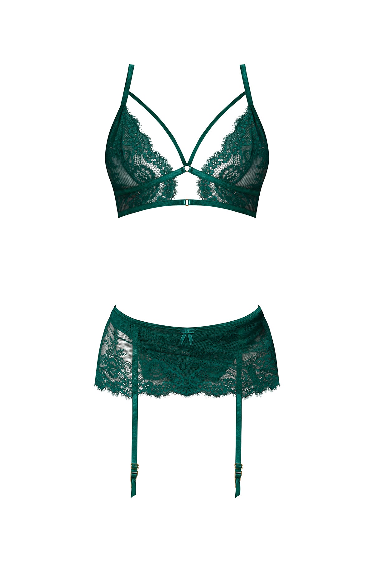 Magic Silk Evermore Bralette, Garter Skirt & Thong Set Emerald