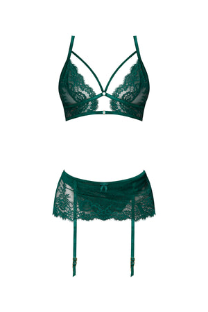 Magic Silk Evermore Bralette, Garter Skirt & Thong Set Emerald