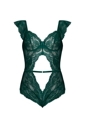 Magic Silk Evermore Cutout Romper Emerald