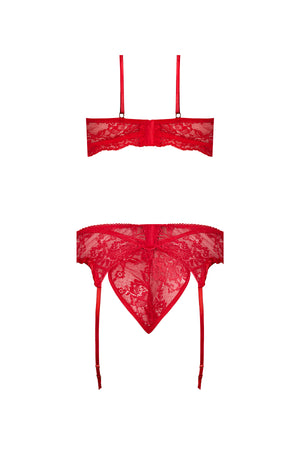 Magic Silk Sugar High Bra, Garter & Panty Set Red