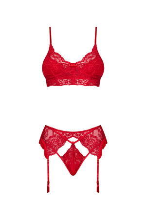 Magic Silk Sugar High Bra, Garter & Panty Set Red