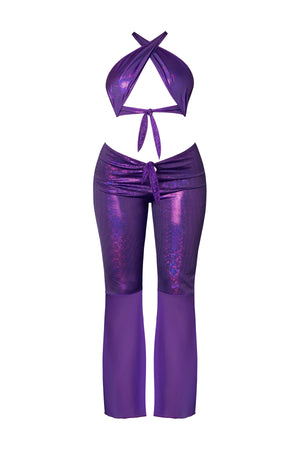 Magic Silk Glimmer Wrap Halter & Flair Pant Set Purple