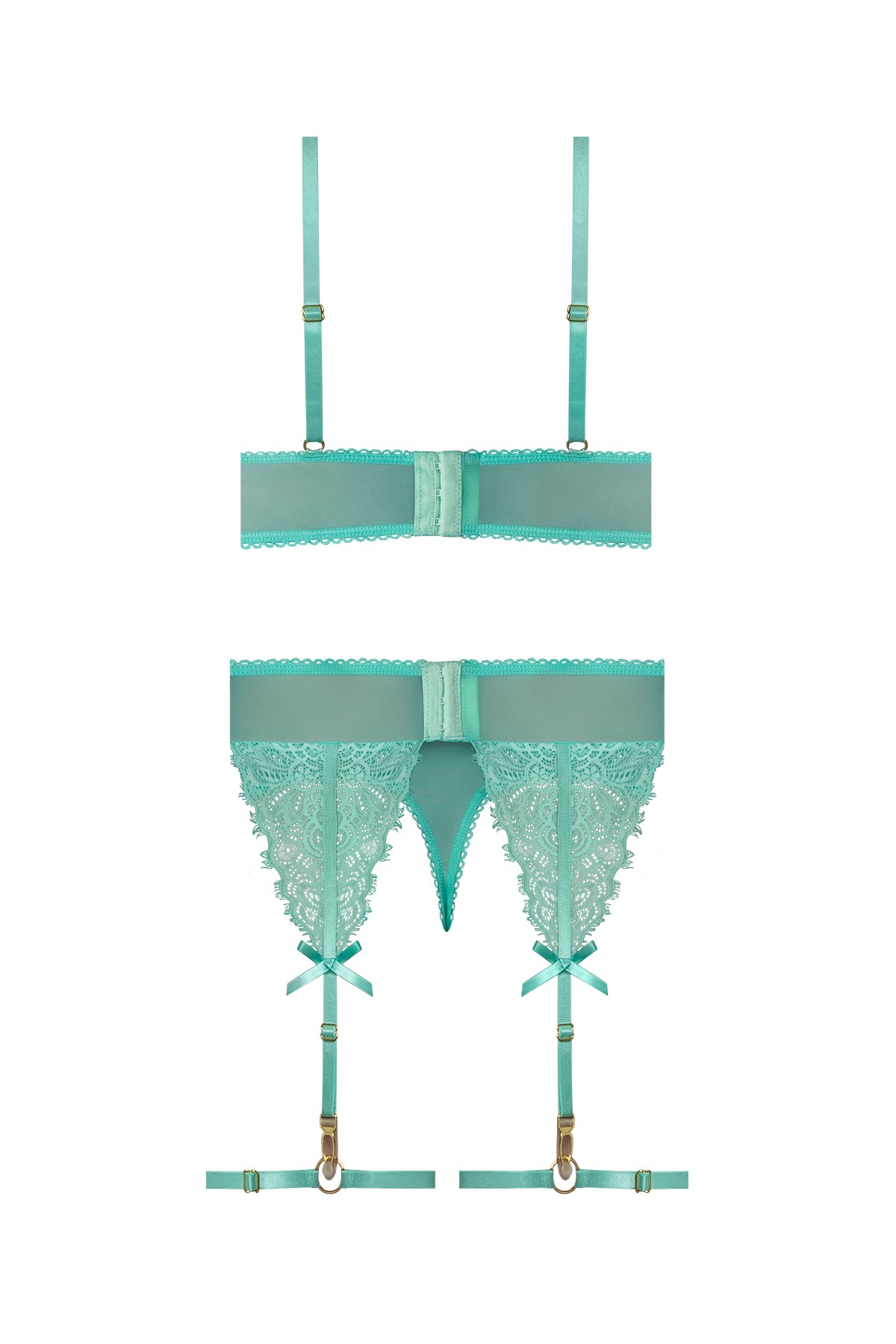 Magic Silk Caribbean Crush Demi Bra & Thong with Garter Set Aqua Glow