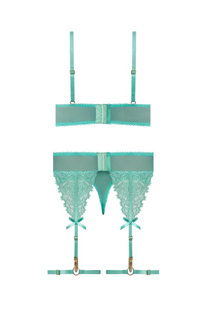 Magic Silk Caribbean Crush Demi Bra & Thong with Garter Set Aqua Glow