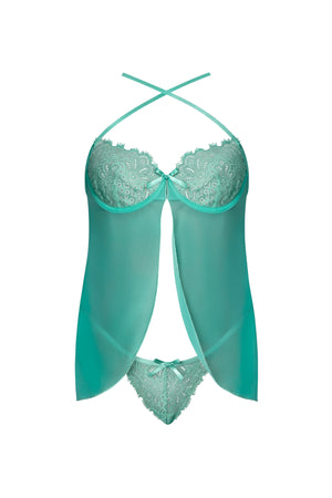 Magic Silk Caribbean Crush Flutter Babydoll & Thong Set Aqua Glow