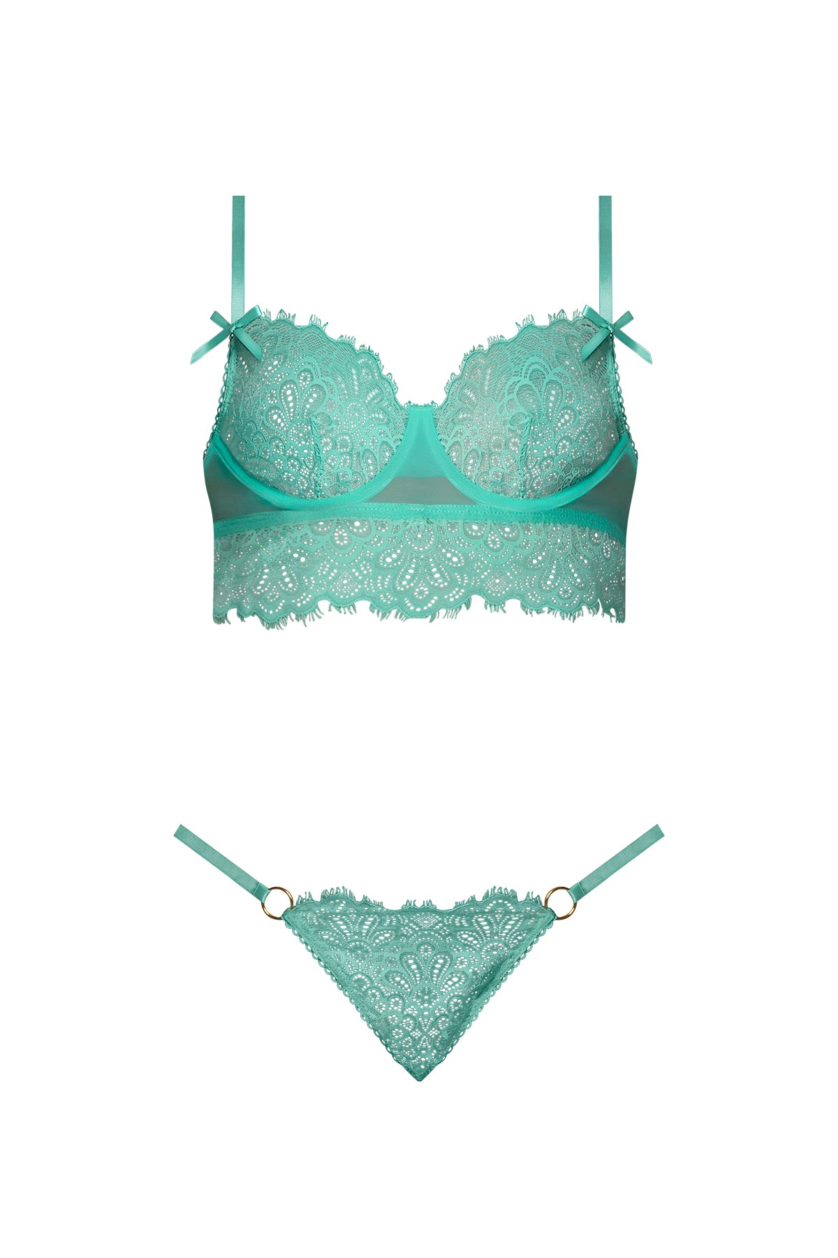 Magic Silk Caribbean Crush Demi Longline Bra & Panty with Flounce Aqua Glow
