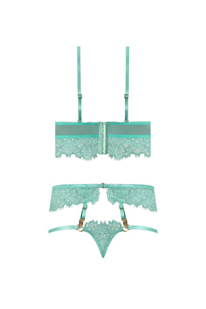 Magic Silk Caribbean Crush Demi Longline Bra & Panty with Flounce Aqua Glow