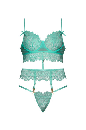 Magic Silk Caribbean Crush Demi Longline Bra & Panty with Flounce Aqua Glow