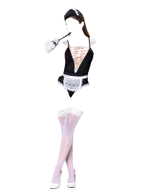 Mapale 3 pc French Maid Bodysuit with Apron & Head Piece Costume Black/White