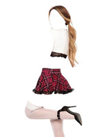 Mapale 4 pc School Girl Lace Top with Skirt & Tie Plaid Costume Red