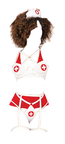 Mapale 3 pc Nurse Underwire Top with Open Back Bottom & Garterbelt Costume Red/White
