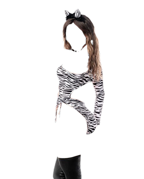 Mapale Sexy Zebra One Shoulder Bodysuit & Head Piece Costume Black/White
