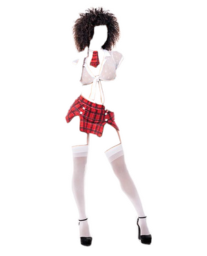 Mapale Sexy School Girl Sheer Tie Top with Slitted Skirt & Tie Costume Red/White