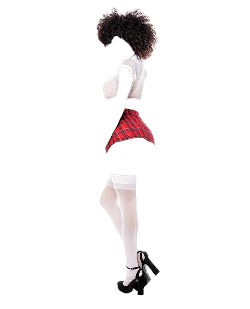 Mapale Sexy School Girl Sheer Tie Top with Slitted Skirt & Tie Costume Red/White